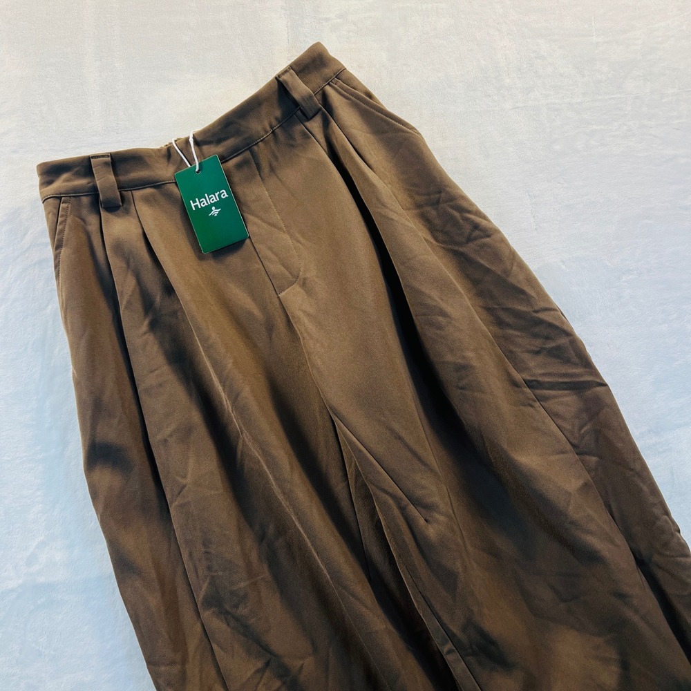 Halara Brown High Waisted Pleated Barrel Leg Work Pants Size Small Regular